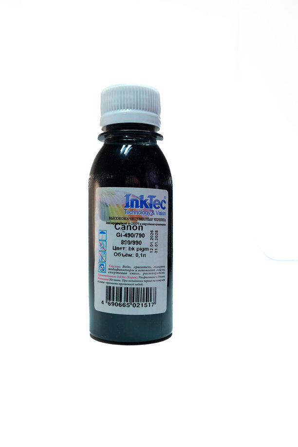Чернила InkTec (C0090) для Canon GI-490/790/890/990, Пигментные, Bk, 0,1 л.